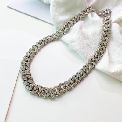 China Diamond Cuban Necklace Women Choker Couples Necklace Personality Full Necklace Explosive Fashionable Niche Design Necklace for sale