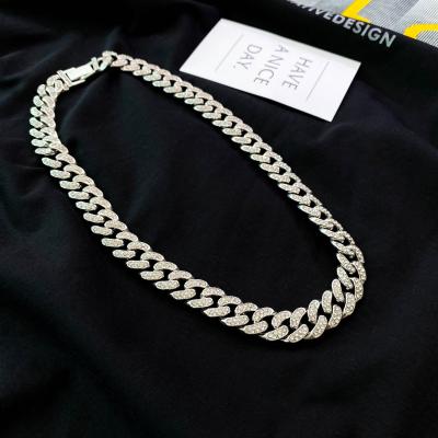 China Collar De Hombre Iced Silver Finish Hip Hop CZ Miami Cuban Chain Cuban Necklace Stainless Steel Chunky Necklaces Long 925 Necklaces for sale