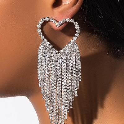 China Diamond Love Earrings Luxury Long Tassel Earring Fashion Full Tassel Earring Beaded Heart Earrings for sale