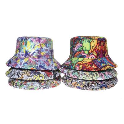 China Outdoor Summer Casual Hot Street Selling Amazon Hip Hop Sun Hat Graffiti Cartoon Design Your Own Print Bucket Hat for sale