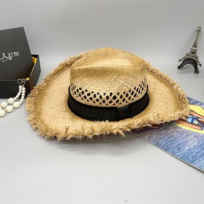 China Bulk Raffia Checked Panama Straw Hats Travel Cowboy Hat Wholesale Summer Funny Vocation Made in Mexico Women's Cowboy Hats for sale