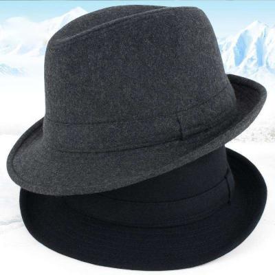 China Factory Wholesale Men's Fedora Hats Black Sheepleather Top Hat For Jazz Cap Two Tone Suede Fedora Hat Gentleman Felt Fedora Hats for sale