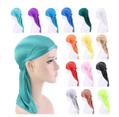 China Wholesale New Long Tail Sun Protection Turban Hat Silky Durag Hat Imitation Pirate Silk Durags For Men for sale