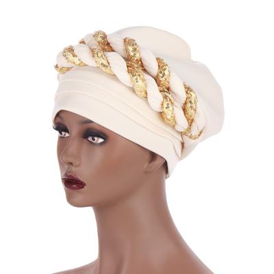 China Sun Protection Space Layer Twin-color Sequin Twist Headband Hat Fashion Exaggerated Ball Head Hijab Other Muslim Druag for sale