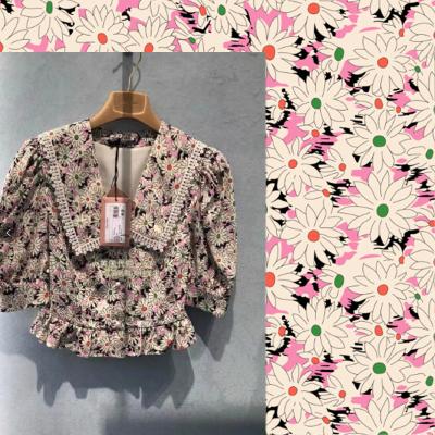 China Viable new 22 spring first pink chrysanthemum printed clothing soft shirt skirt fabric top women's brand fabric chiffon drapery fabric for sale