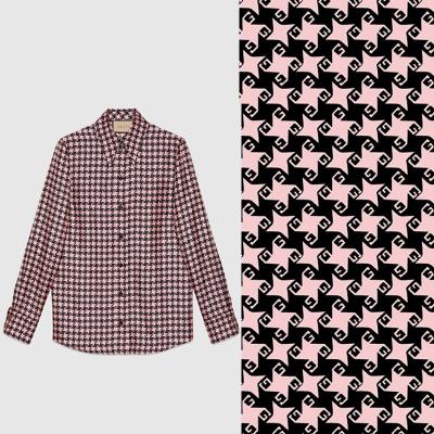 China New 2022 Viable Silk Flower Fabric Letter G Thousand Bird Mulberry Pattern Grid Bird Silk Women's Shirt Fabric Pure Silk Twill Silk for sale