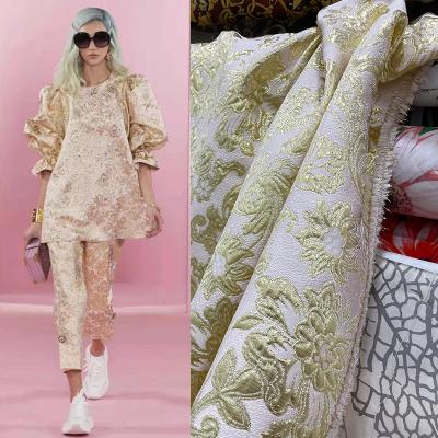 China 2022 pure new handmade thick gold woven yarn jacquard fabric autumn and winter brocade three-dimensional clothing DIY pattern for sale