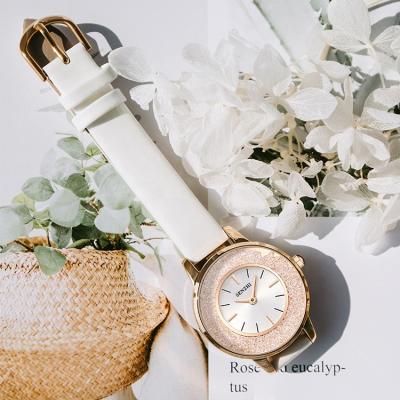 China SKYSEED New Design Waterproof Girls Watch Rhinestone Quicksand Dial Electroplate Lady Leather Quartz Watch Montre for sale