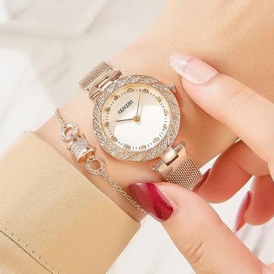 China SKYSEED Water Resistant Small Round Metal Case Women Watch Clock Shiny Crystal Inlaid Wristwatch Quartz Watch for sale