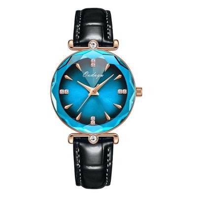 China SKYSEED Water Resistant Wristwatch Shining Black Diamond Cutting Mirror Lady Watch Quartz Leather Strap Watches for sale