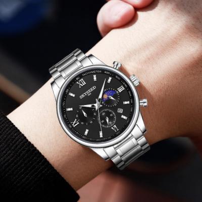 China SKYSEED automatic date men's fashion quartz watches stainless steel calendar waterproof wristwatch luminous watch for sale