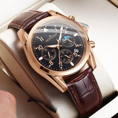 China New Arrivals Automatic Mens Wristwatch SKYSEED Calendar Dial Chronograph Wrist Quartz Leather Watches Luminous Leather Watches for sale