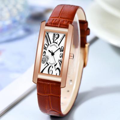 China Brand Logo Watches Water Resistant Quartz Movement Wrist Watch Roman Dial Leather Lady Watch Square Case Clock for sale