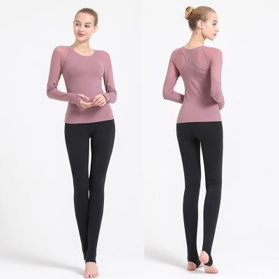 China Women Fitness amp Breathable Pink Yoga Wear Seamless Sports Long Sleeve Yoga Tops Clothes Gym Crop Tops OEM Customized Spandex for sale