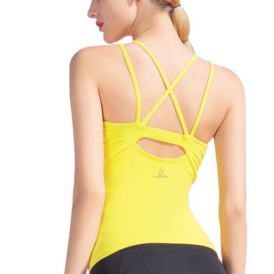 China LULU Summer New Style Breathable Cross Back Sports Bra and Blouse Two-in-One Design Vest Running Loose Breathable Yoga Overall Top Shirts for sale