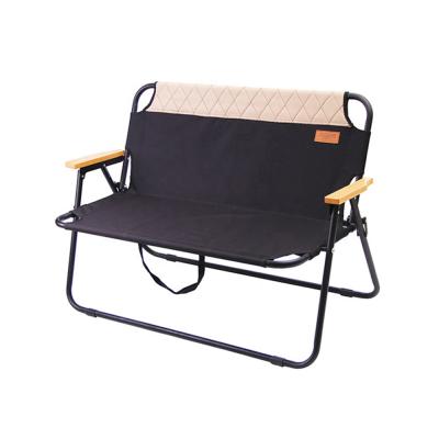 China Double Seat Camp Bench Chair Wood Grain Aluminum Alloy Modern Black Folding Support Chair for sale