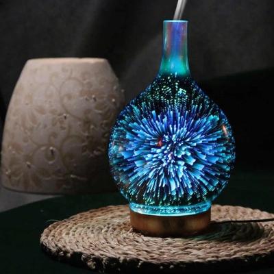 China Household LED Firework Humidifier 3D Ultrasonic Glass Diffuser Essential Oil Diffuser for sale