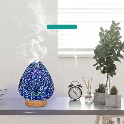 China Household 3D Firework Glass Vase Shape Air Humidifier with 7 Color Night Light Aroma Essential Oil Diffuser Night Lights for sale