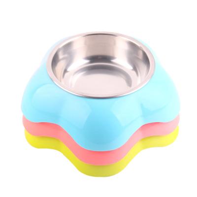 China 2-in-1 Pet Stored Stainless Steel Flower Shaped Dual-Use Plastic Pet Bowl for sale