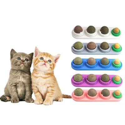 China Sustainable Ball Set Treat Toys Self Adhesive Rotated Molar Snack Ball Wall Mount Teether Toy Pet Toys for sale