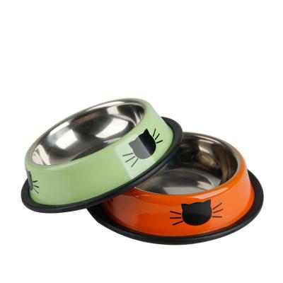 China Sustainable Pet Supplies Thickened Stainless Steel Rim Double Bowl Wholesale Rubber Cat Dog Food Bowl Pet Bowl for sale