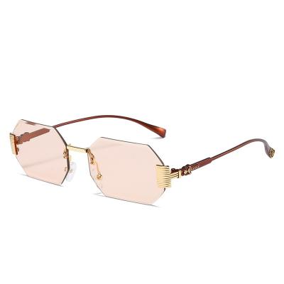 China Classic/Fashion/Square Sunglasses Metal Frame Steampunk Vintage Sun Glasses Men's Classic Oversized Semi Rimless Frame Gold Alloy Sun Glass UV400 Men's Retro for sale