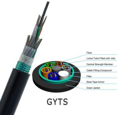 China Outdoor Pipe / Buried Stranded Loose Tube Gyts G652D SM Prysmian Fiber Optic Cable 3Km Price for sale