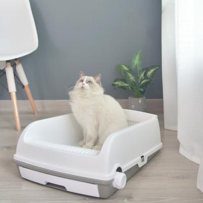 China Large Viable Indoor Cat Litter Box Tray With Drawer Clean Pet Toilet Rectangle Plastic Dog Cat Toilet for sale