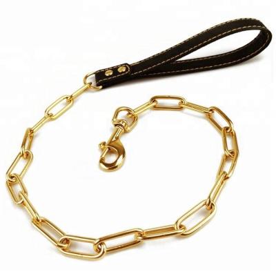 China Leather Pet Strong Lead Stainless Steel Padded Pet Chain Decorative Leash for sale