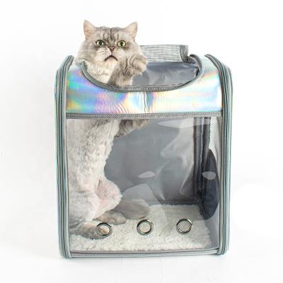 China Transparent Breathable Cat Pet Backpack Bags Foldable Laser Pet Carrier Backpack For Outdoor for sale