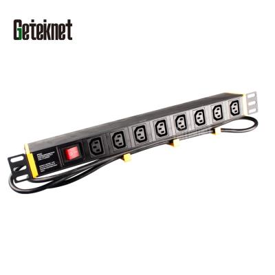 China Aluminum Alloy PDU 1u C13 8 Way Rack Reinforced Plastic PDU Power Strip 10A Power Distribution Equipment PDU Socket for sale