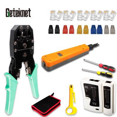 China Computer Repair Tool Kit 8p 6p 4p Crimping With LAN Cable Tester Punch Down Tool Rj45 Connector Boot For Network Rj45 Tool Kit 85016 for sale