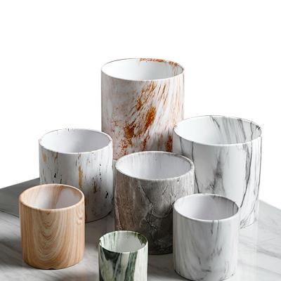 China Redeco Modern Wholesale Fashion Decorative Flower Pots With Tray Marble Veins Plant Pot Ceramic Garden Pots For Garden Supplies for sale