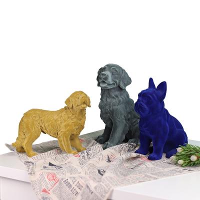 China Cheap Animal Sculpture Art Dog Statue Gorgeous Resin Home Decor Tabletop Hot Sale Statues Redeco Flocking Dog For Home Decoration for sale