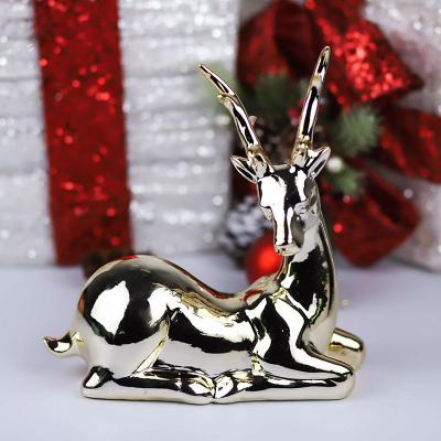 China Redeco Indoor New Product Christmas Decoration Christmas Reindeer Figurine Ornament Silver Electroplating Ceramic Stance Reindeer for sale