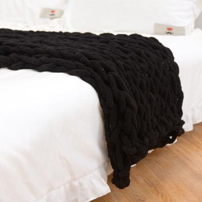 China Wholesale PORTABLE handmade black white knit chenille blanket for sale