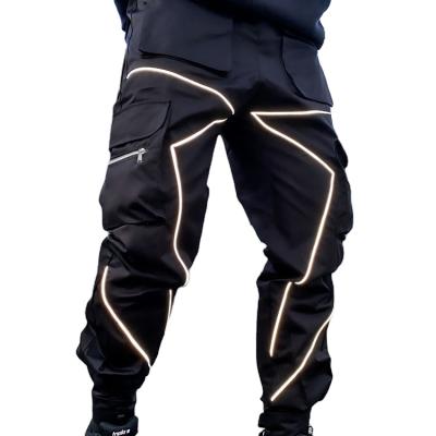 China Anti-wrinkle plus size mens hip hop pants tactical cargo track pants black reflective cargo pants with pockets for sale