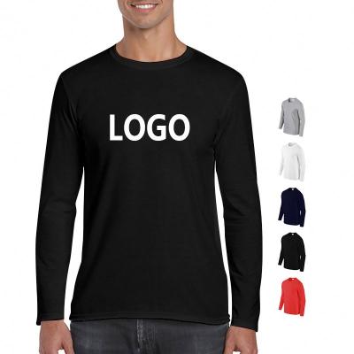 China Best Design Custom Anti-Wrinkle Streetwear Casual Round Neck Printed Black White Mens 100% Cotton Long Sleeve T-Shirts for sale