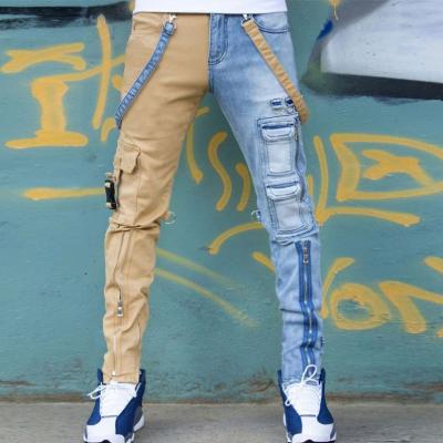 China Viable Hot Selling Color Matching Zipper Men Jeans Pants Mens Fashion Brand Slim Straight Pants for sale