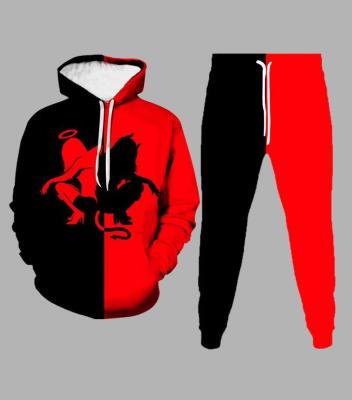 China Latest Design Breathable 3D Color Matching Printing Mens Autumn And Winter Sports Suits Two Piece Set Hoodie Set Men for sale