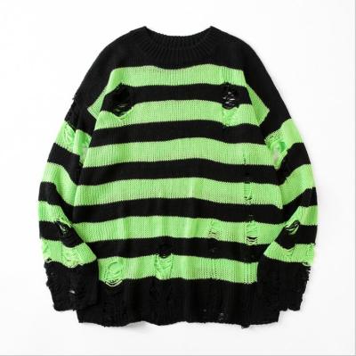 China New Trendy Anti Shrink Striped Holes Men Knits Long Sweater Fashion Round Collar Sheath Knitted Sweater Men for sale