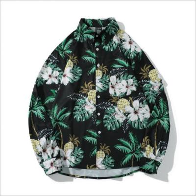 China Hot Selling Anti-pilling Long Sleeve Printed T-shirt Men's Autumn Loose Fit Hawaiian Casual Couples Shirt 2021 for sale