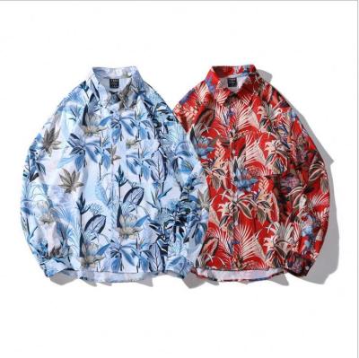 China Latest Flower Print Design Long Sleeve Shirts Mens Casual Loose Fit Anti-Pilling Custom Hawaiian Shirts for sale