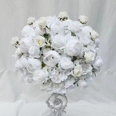 China Widely Used 50cm Artificial White Rose Flower Ball Centerpieces Wedding Flower Ball for sale