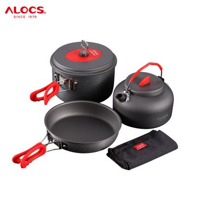 China Sustainable Alocs Manufacturers OEM Upgrade Picnic Aluminum Outdoor Kitchen Cooking Pot Non-Stick Camping Cookware Set for sale