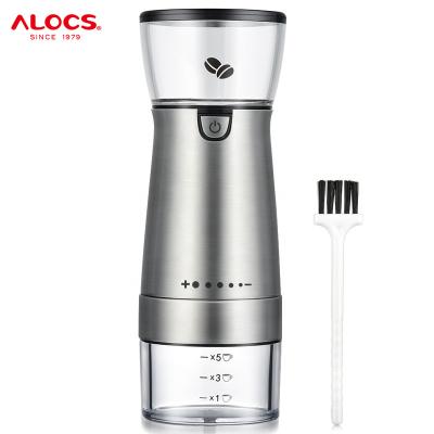 China Stainless Steel Adjustable Electric Adjustable Professional Outdoor Camping Coffee Bean Mill Machine USB Alocs Amazon Support Wholesale for sale