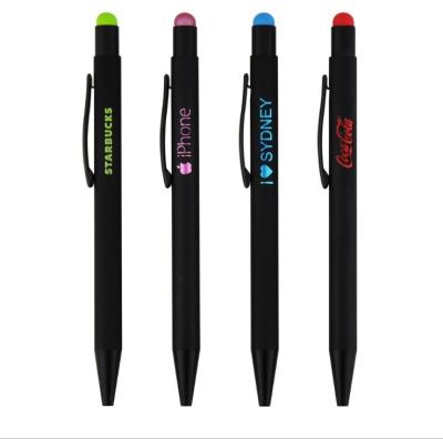 China Eco-friendly black pen metal pen ballpoint pen two in one screen pen stationery in stock for sale