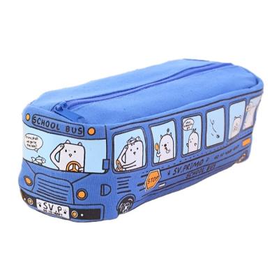 China Schools & Offices wholesale creative small bus stationery student bus canvas pencil case creative animal pen bag for sale