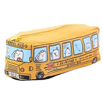 China Schools & Offices wholesale creative small bus stationery student bus canvas pencil case creative animal pen bag for sale