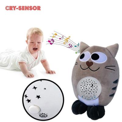 China White Noise Sound to Promote Rechargeable Projector Cat Animal Stuffed Toy, Starry Cry Sensor Lullaby Projector White Noise Better Sleep Toy for sale